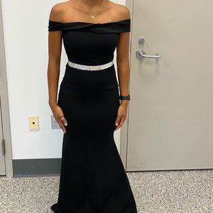 Off the shoulder belted dress